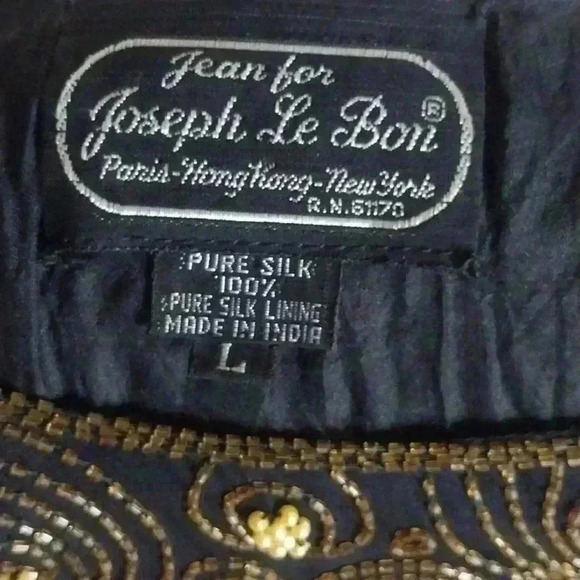 Vintage 1980s Era Joseph Le Bon Silk Black with Gold Beading Size L - Picture 6 of 6